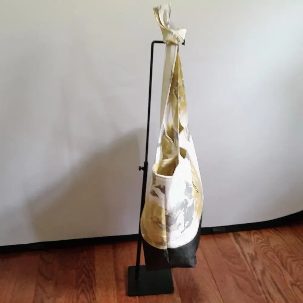 Handcrafted Fabric Purse Cream Artisan Carryall Tote Floral Denim Shoulder Bag